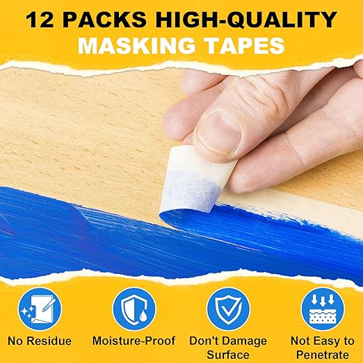 Masking Tapes Bulk 3/4 Inch 12 Packs White Painters Drafting General Using Tapes for Painting, Craft Art, Label, Packing, Office, School, Home, 0.75 Inch x 55 Yards x 12 Rolls (660 Total Yards)