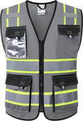 JKSafety Hi Vis Reflective Safety Vests for Men Women High Visibility Vest with Pockets Mesh Fabric Construction Safety Apparel Neon Vest for Work (220-Grey 4XL)