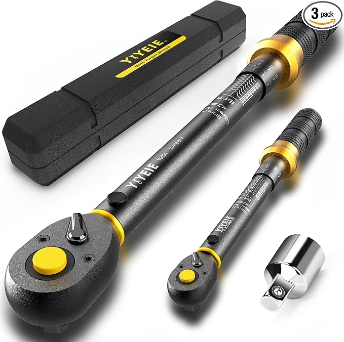 3 in 1 Torque Wrench Set with Upgraded Lock Ring, 1/4" & 1/2" Drive (10-230 In.lb/10-180 Ft.lb) Torque Wrenches with 3/8" Adapter, ±3% Accuracy, 72-Tooth Dual-Scales for Bike, Motor, Car Maintenance