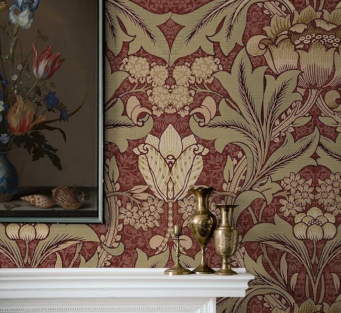 NextWall Acanthus Floral Peel and Stick Wallpaper (Red Clay & Lichen)
