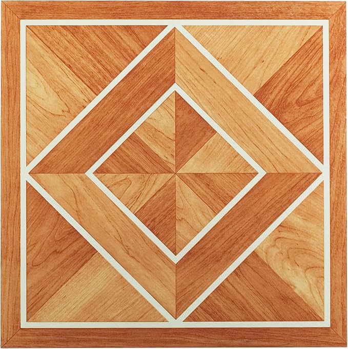 Tivoli Self Adhesive Vinyl Floor Tiles, 45 Tiles - 12" x 12", White Border Inlaid Parquet - Peel & Stick, DIY Flooring for Kitchen, Dining Room, Bedrooms, Basements & Bathrooms by Achim Home Decor