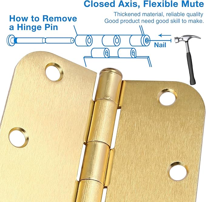 Rounded Door Hinges 3-1/2" x 3.5 inch, 5/8 Radius, Satin Brass 3 ½ Inch 18 Pack