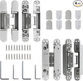 4-Pack 6 inch Hidden Door Hinges Heavy Duty Silver, Invisible Concealed Hinges Zinc Alloy 6''x 2.5''x1Inch, 180 Degree Swing Hinge, 3 Way Adjustable Hinge with Pins and Screws