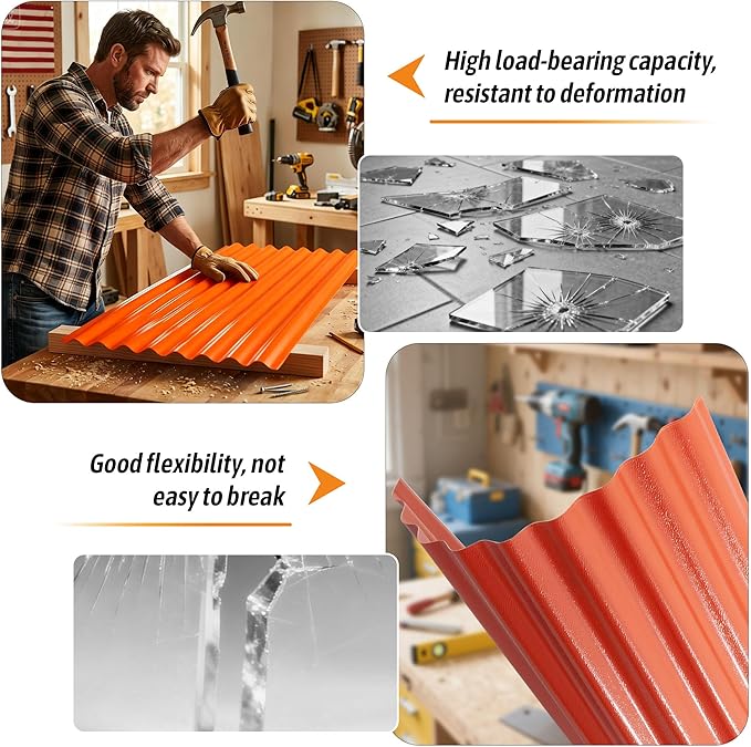 Resin Roof Panels 25Pcs 60.2×20.67 Inches with Screws, Corrugated PVC Roofing Panels, Waterproof Wall Panel Siding Panels Sheets for Garages, Sheds, Chicken Coop, Stables and Mobile Homes, Orange