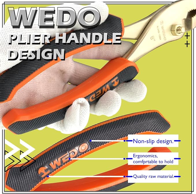 WEDO Non-Sparking Slip Joint Pliers 6", Spark-free Safety Wire Cutter Pliers, DIN Standard, BAM & FM Certificate, Opening Max 8mm, Aluminum Bronze