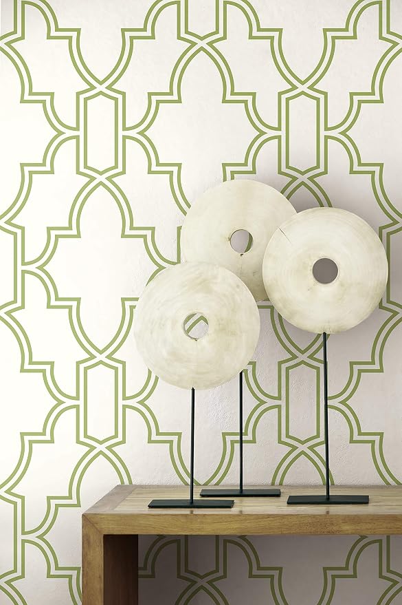 NextWall Tile Trellis Peel and Stick Wallpaper (Green & White)