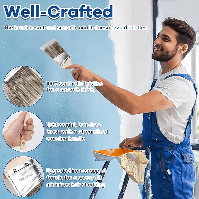 28 PCS Paint Roller Kit with Extension Pole, 4" 9" Paint Roller with Tray, Paint Brushes Set for Professional Painting, House Wall Ceiling Painting Supplies for All Latex and Oil Paints & Stains