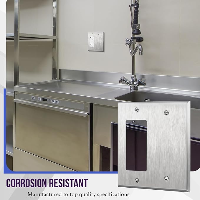 ENERLITES Combination Blank Device or Decorator Switch Metal Wall Plate, Corrosive Resistant, Size 2-Gang 4.50" x 4.57", 770131, 430 Stainless Steel, UL Listed, Silver