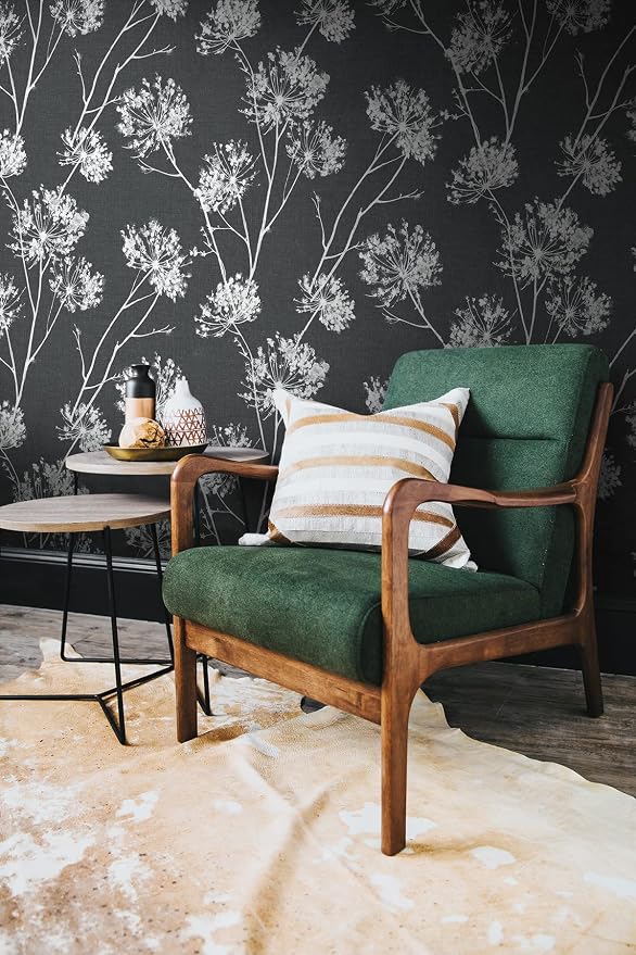NextWall One O'Clocks Botanical Peel and Stick Wallpaper (Charcoal)
