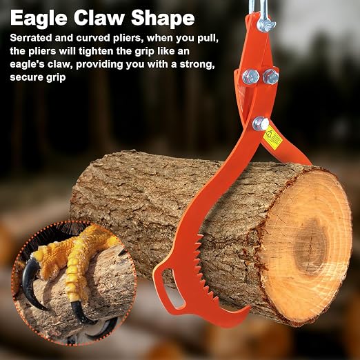 18 Inch Log Lifting Tongs, 2 Serrated Claw Hook Grapple Timber Claw | Heavy Duty Log Grapple, Swivel Logging Tongs, Lumber Skidding, Grapple Timber Tool for Tractors, Trucks, ATV& Lumber Skidding