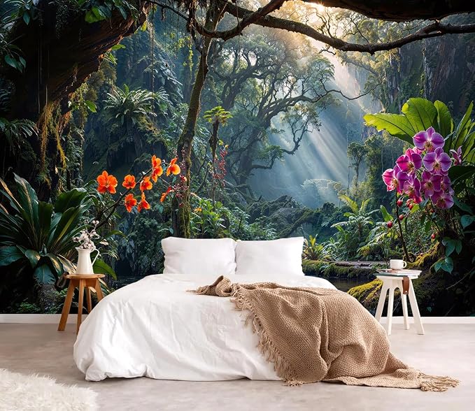 YQWDMX - Mysterious Tropical Jungle Peel and Stick Wallpaper Mural for Bedroom ZY15 M