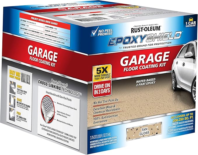 Rust-Oleum 251966 EPOXYSHIELD Garage Floor Coating Kit, 1 Car, Gloss Tan