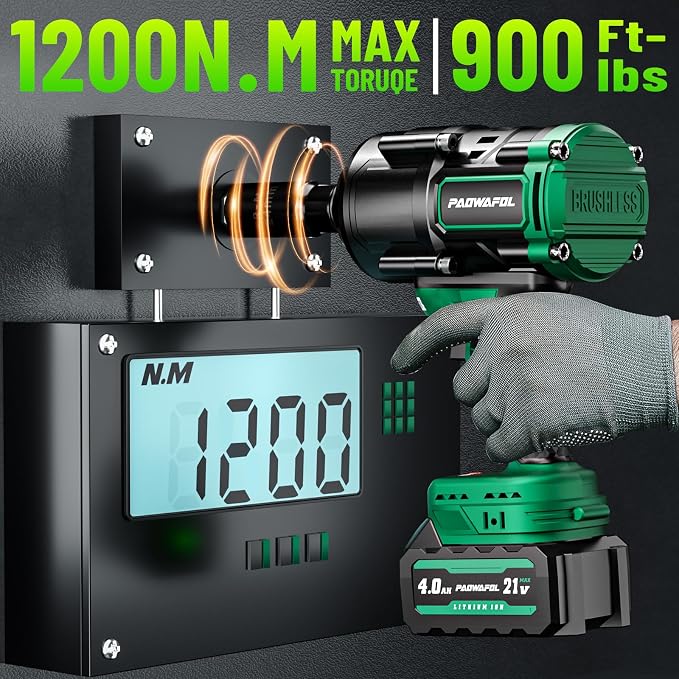 2026 New Upgrade 900ft-lbs(1200N.m) Impact Wrench, High Torque 1/2 Impact Gun with 21V 2x4.0AH Battery, Fast Charger & 5 Sockets, 3500IPM Brushless Impact Driver for Home Car Truck Tires