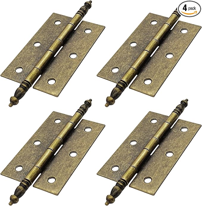 4Pcs Antique Bronze Folding Butt Hinges, Vintage Brass Hinges for Cabinet, Door, Window, Wooden Box, Chest, Cupboard, Furniture Hardware, Size 2.9" x 1.79"