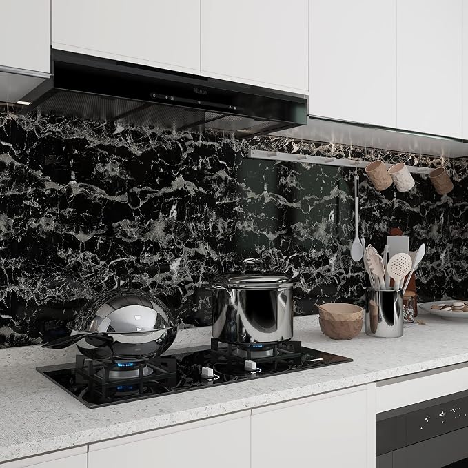 Black Marble Contact Paper for Countertop 24x354 inch Glossy Marble Peel and Stick Wallpaper Waterproof Removable Self-Adhesive Granite Vinyl Wrap for Kitchen Bathroom Table Wall Covering