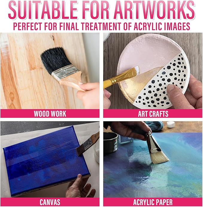 Satin Varnish for Acrylic Painting, Satin & Semi-Gloss Acrylic Varnish, Non-Yellowing, Non-Toxic, Anti-Crazing, Satin Finish, Clear Coat for Artwork, for Pro, Hobby Artists