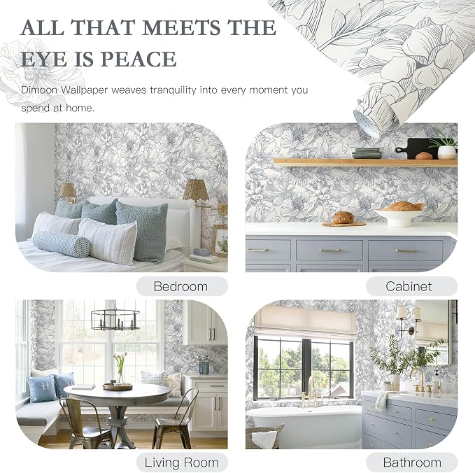 394"x17.3"Retro Style Grey Floral Line Wall Paper Home Decoration