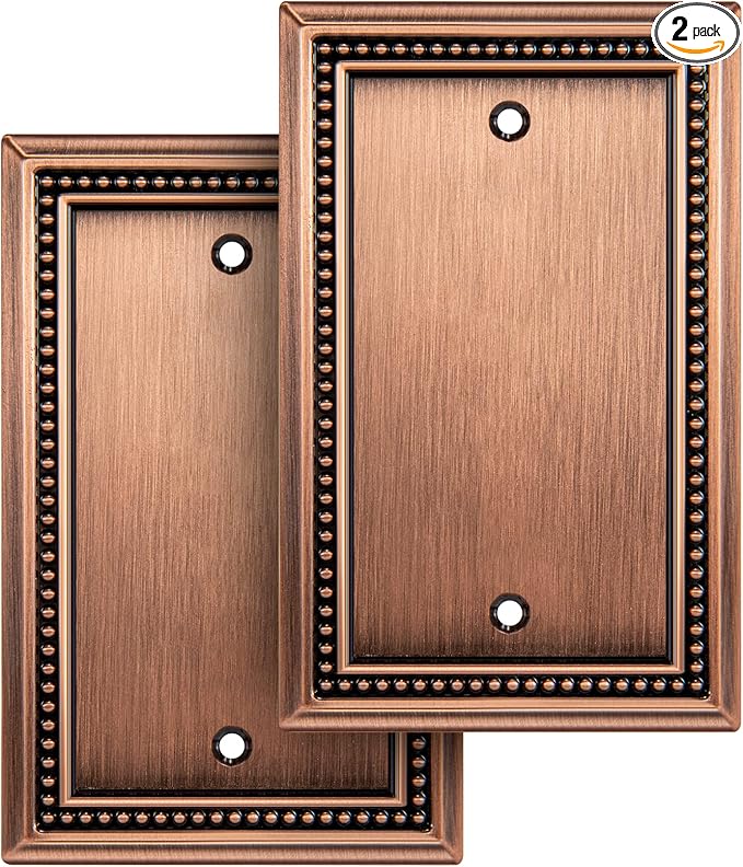 Henne Bery Sunken Pearls Heavy Duty Decorative Wall Plate Switch Plate Outlet Cover (Single Blank, 2 Pack, Antique Copper)