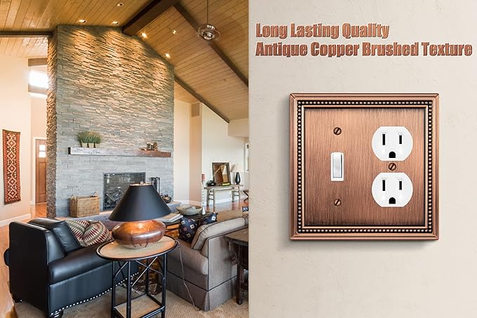 Henne Bery Sunken Pearls Heavy Duty Decorative Wall Plate Switch Plate Outlet Cover (Toggle/Duplex, Antique Copper)