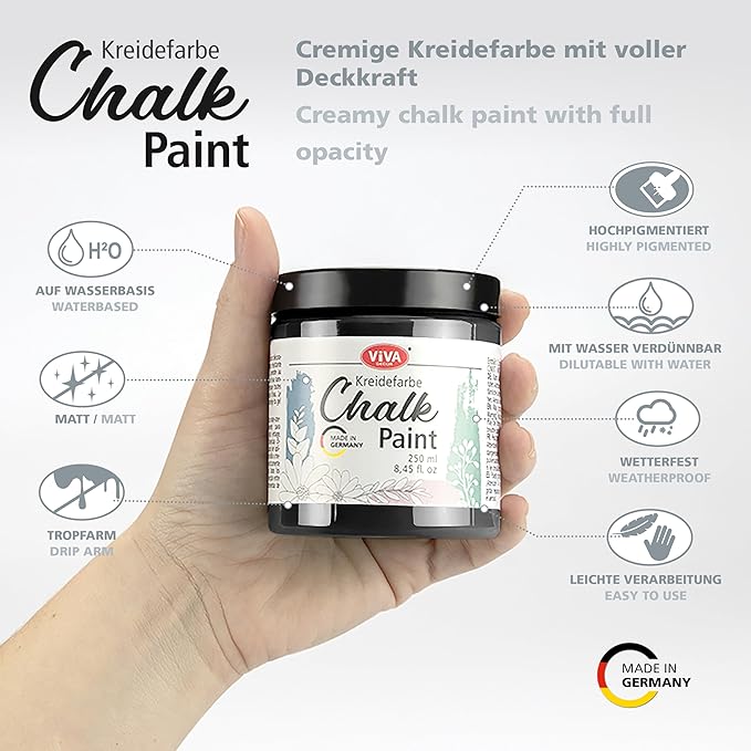 Viva Decor Chalk Paint (Carbon Black) 8.45oz - Featuring a Chalky & Matte Finish, this paint is perfect for crafting Shabby Chic & Vintage looks on wood furniture and decor pieces