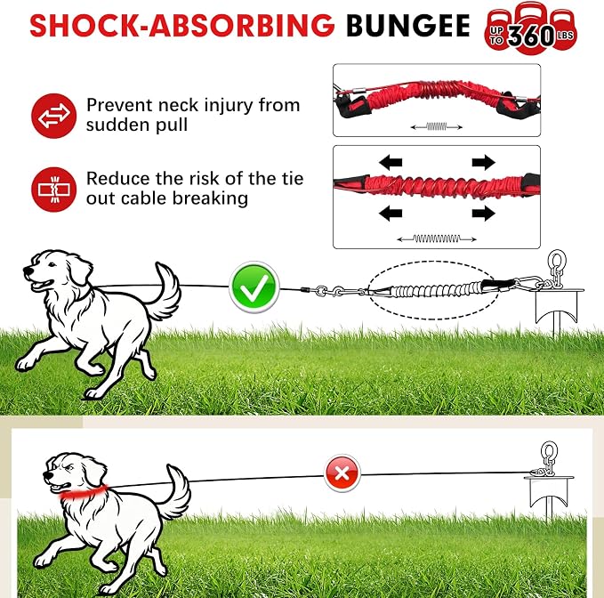 Snagle Paw Dog Tie Out Stake with Lock-Cap up to 360 Lbs,Heavy Duty Dog Stakes for Outside/Yard/Camping with Buffer Spring,360°Swivel Rust Proof Ground Anchor for Dog Cable,Leash,Chain