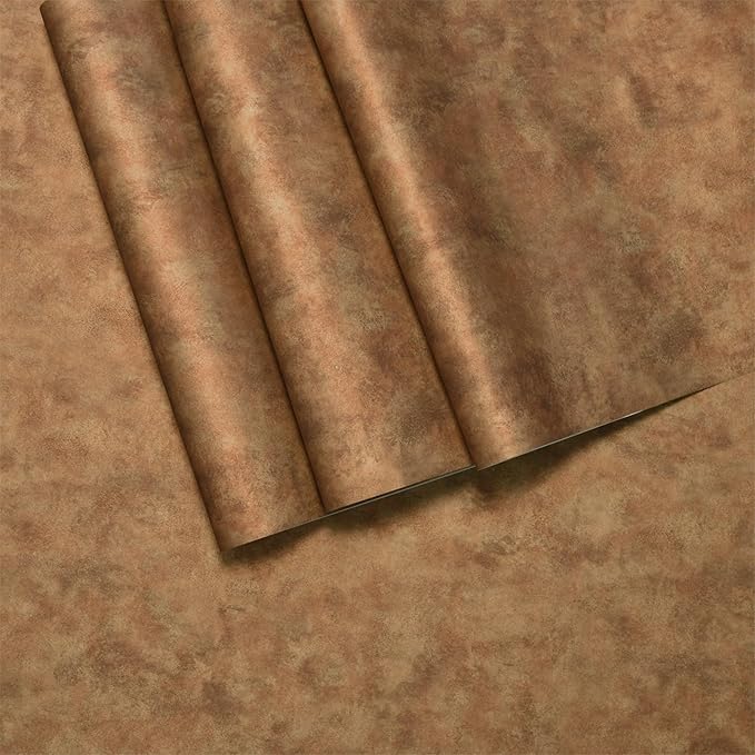 Wall Paper Peel and Stick Modern Mid Century Wallpaper Gold/Orange/Brown/Copper Wallpaper Industrial Concrete Cement Contact Paper 31.5"x158" Rust Metallic Wall Covering for Bedroom Kitchen Walls
