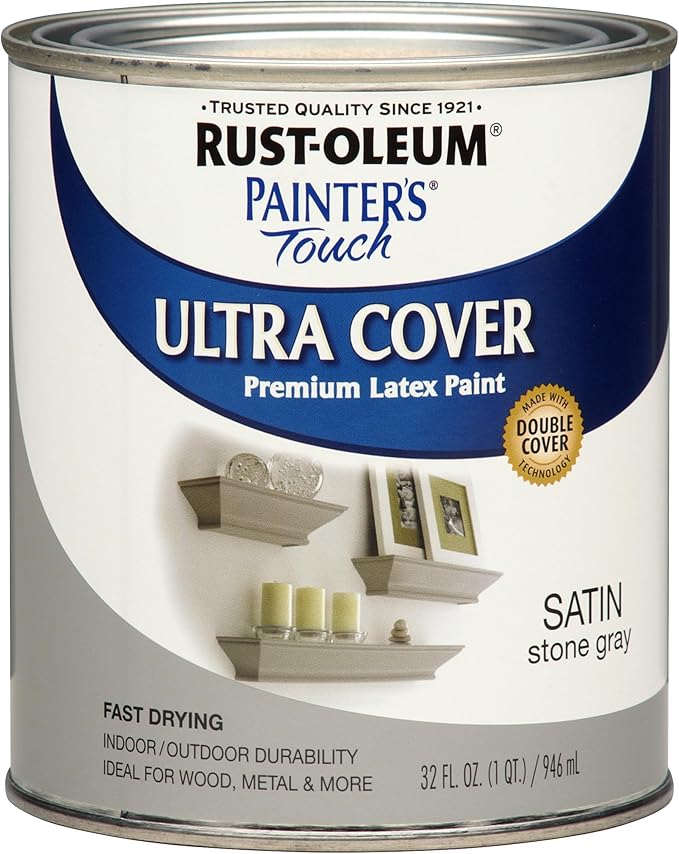 Rust-Oleum 267335 Painter's Touch Latex Acrylic Paint, Satin Stone Gray 32 Fl Oz (Pack of 1)