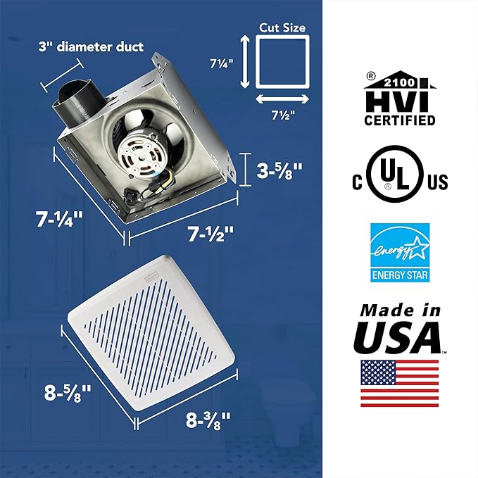 Broan-Nutone® Bathroom Exhaust Fan, 50 CFM Modern Grille, Energy Star Fan, 2.0 Sones