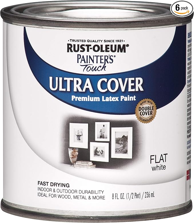 Rust-Oleum 1990730-6PK Painter's Touch Latex Paint, Half Pint, Flat White, 8 Fl Oz (Pack of 6)
