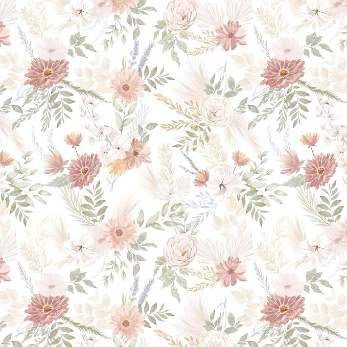 Dimoon Pink Floral Peel and Stick Wallpaper Modern Beige Contact Paper 17.3''x78.7'' Boho Village Country Cottage Wallpaper Renter Friendly Girls Room Wall Paper for Bathroom Nursery Bedroom Vinyl