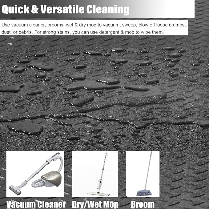 Heavy Duty Diamond-Plate Rubber Flooring Roll 4x6 FT, Multi-Purpose Waterproof Anti-Slip Floor Mat, Easy to Clean Under Equipment, Mats for Garage, Gym, Stable, Basement, Kennel
