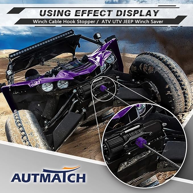 AUTMATCH Winch Cable Hook Stopper (2 Pack), Silicone Rubber Winch Stopper for Wire & Synthetic Rope, Winch Line ATV UTV, Shock Absorbent, Prevent Pulling Bounce and Abrasion, Purple