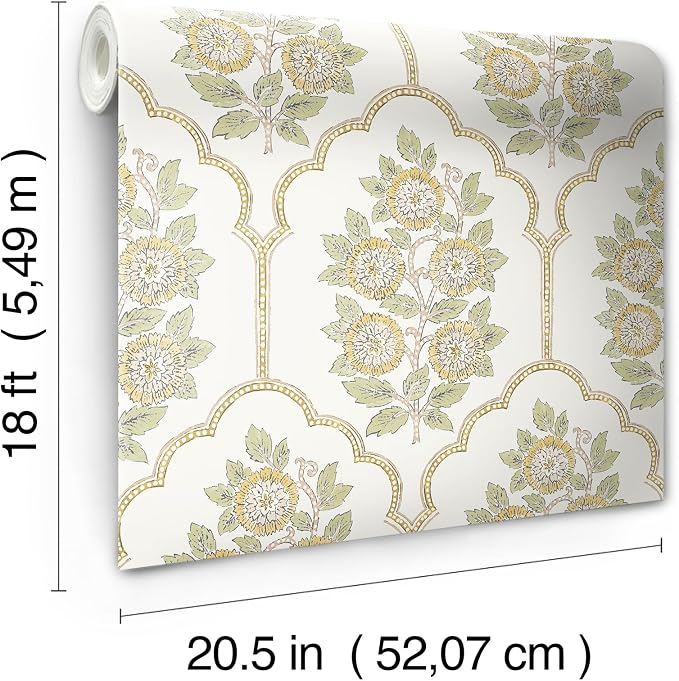 NuWallpaper x Society Social Floral Bazaar Ochre Peel and Stick Wallpaper, Removable Wallpaper, 20.5 in x 18 ft