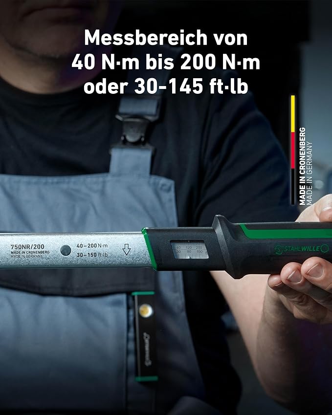 STAHLWILLE 750NR Torque Wrench 1/2 Inch Car Tyre Change Set 5 Pieces | 40-200 Nm, 3 colour-coded inserts 17/19/21 mm with rim protection, extension, case, click signal for precise wheel changes
