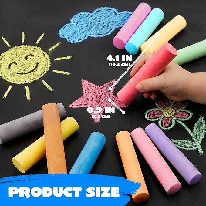 JOYIN 224 PCS Sidewalk Chalks Set Non-Toxic Washable Jumbo Chalk for Outdoor Art Play, Painting on Chalkboard, Blackboard and Playground