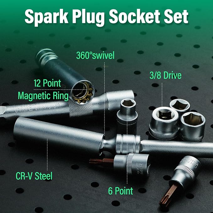 Torque Wrench Set 5-45ft lb(3/8),15-165Ft.lb, with 15PCS Hex Sockets, Spark Plug, Extensions for Automotive, Motorcycle, Industrial Maintenance