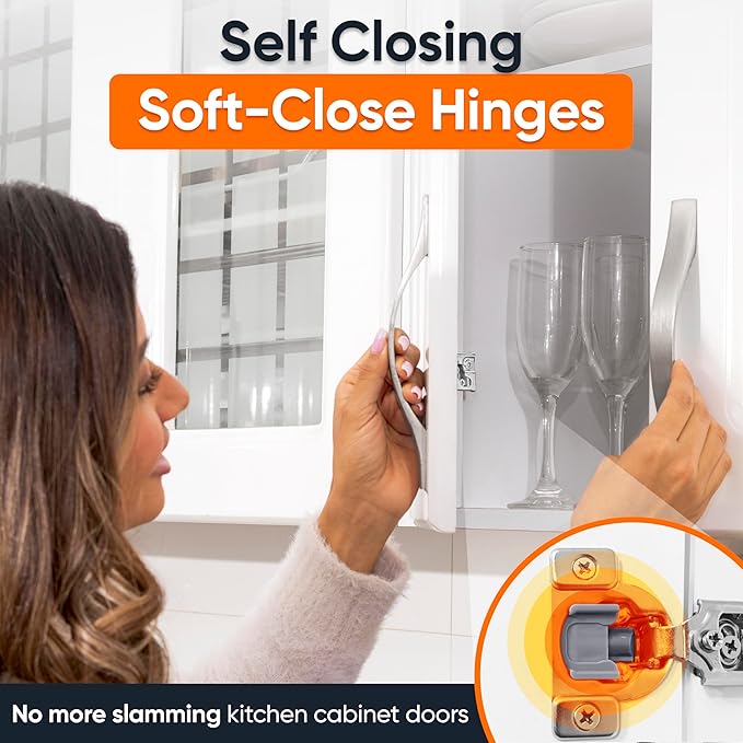 DecoBasics 40 Pack(20 Pair) 1/2" Overlay Soft Close Cabinet Hinges for Kitchen & Bath - Concealed Soft Close Hinge for cabinet Door w Self Closing Damper -Easy Upgrade -Stainless Steel Last a Lifetime