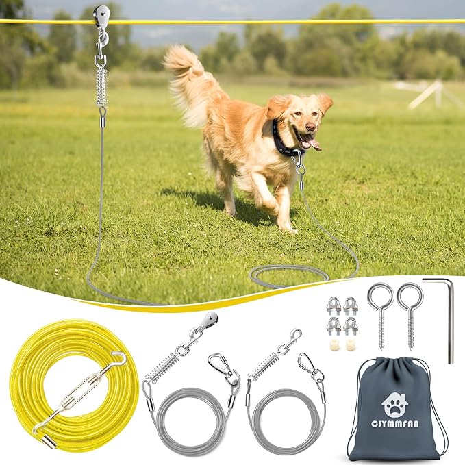 Professional Dog Runner Trolley System - Heavy Duty 150ft Dog Zip Line with 10ft & 15ft Tie Out for Large Dogs Up to 250lbs
