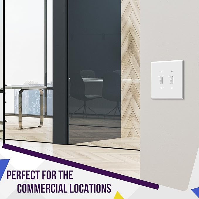 ENERLITES Jumbo Double Toggle Switch Cover, Large Two Gang Light Switch Wall Plate, Gloss Finish, Oversized 2-Gang 5.5" x 5.5", Polycarbonate Thermoplastic, UL Listed, 8812O-W-5PCS, White, 5 Pack