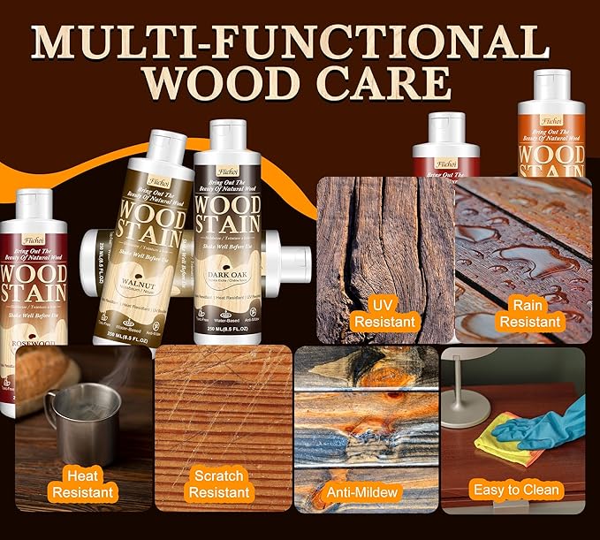 Wood Stain 8.5oz - Golden Oak | Water Based Furniture Stain & Wood Varnish for Indoor & Outdoor Wooden Furniture, Doors, Windows, Paneling, Cabinets | Low Odor Non-Toxic, Dye Fast, Multiple Finishes