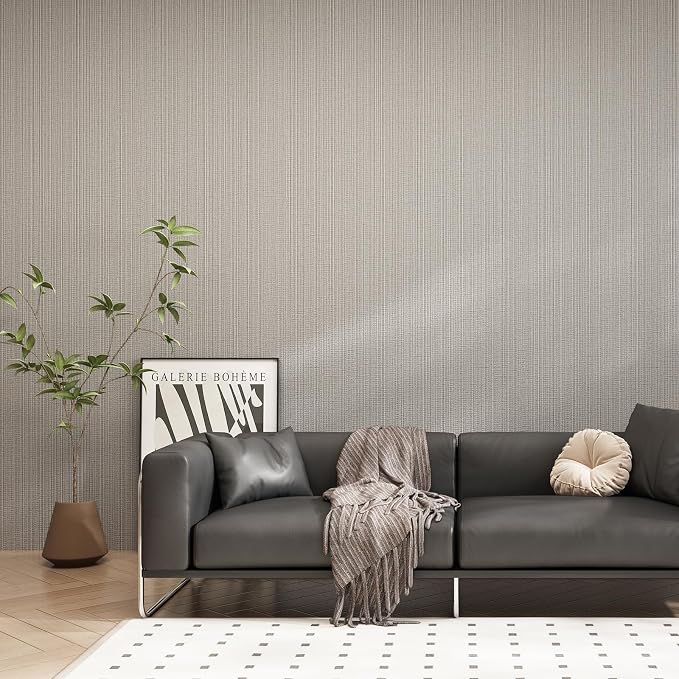 Mocha Brown Faux Grasscloth Wallpaper Peel and Stick Linen Textured 24"x394" Upgraded Thick Self-Adhesive Waterproof Neutral Decorative Contact Paper Vinyl Film Roll for Wall Bedroom Kitchen