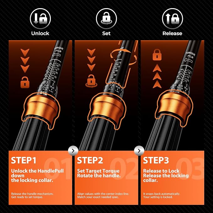6PCS Torque Wrench Set 1/2 3/8 1/4 Inch Drive Click ±3% Accuracy | 10–170 Ft.lb, 5–45 Ft.lb, 20–220 In.lb, Dual-Direction, 3 Extension Bars Dual-Scale for Car,Moto,Truck,Spark Plug,Bike Repair