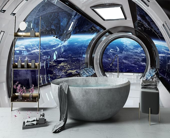 YIHWM-Peel and Stick 3D Capsule Space Wallpaper Outerspace Spaceship Mural | Tear-resistant,with a substantial feel;Will not be damaged during repositioning.Boy's Room,kids room wallpaper.S-80"x58"