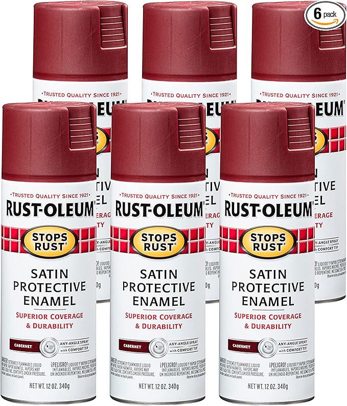 Rust-Oleum 248635-6PK Stops Rust Spray Paint, 12 oz, Satin Cabernet, 6 Pack