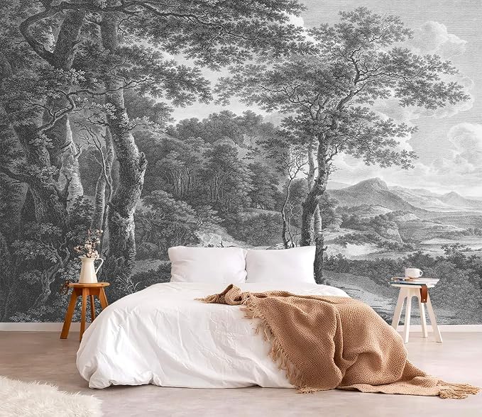 YQWDMX - Vintage Forest Peel and Stick Wallpaper Grey Jungle Mural for Bedroom ZY01 XL