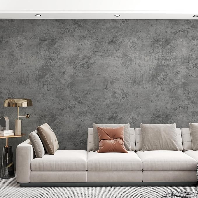 Concrete Peel Stick Grey Countertop Contact Paper Gray Cement Industrial Wall Paper [Thicken] Matte 3D Textured Self Adhesive Waterproof Wallpaper for Office Store Restaurant DIY Decor Wall Sticker