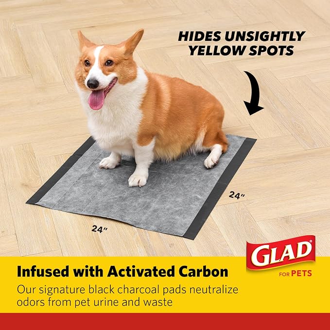 Glad for Pets XL Charcoal Training Pads, Heavy Duty Leak-Resistant Puppy Pee Pads with Activated Carbon Odor Control, Quick-Dry Quilted Top, Indoor Potty & Crate Liner, 24 x 24 in, 30 Count - 8 Pack