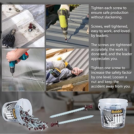 Metal Roofing Screws 10 x 3 inch, Brown Hex Head Sheet Metal Roof Screw with EPDM Washer for Corrugated Roofing (250Pcs)