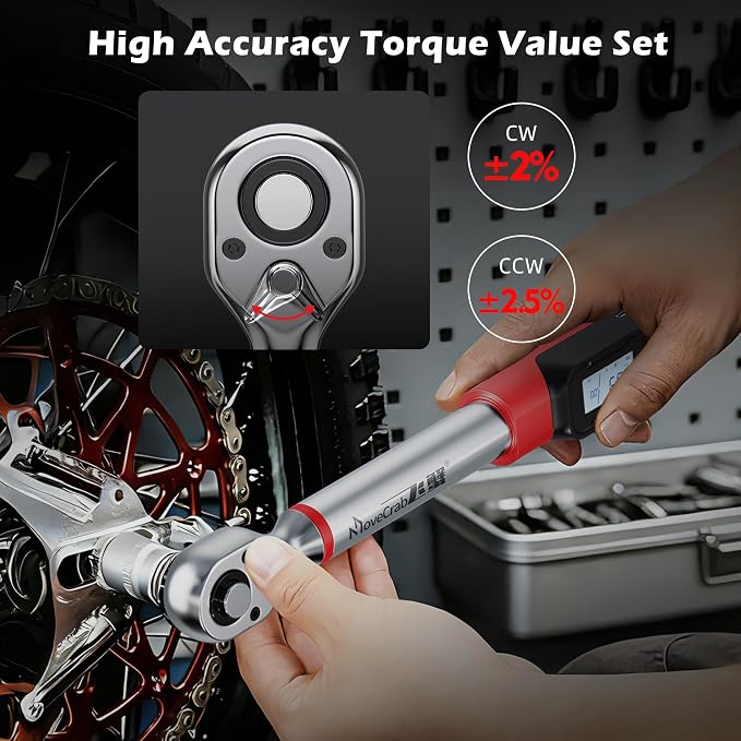 3/8" Digital Angle Torque Wrench, 5-99.6 Ft.lb, ±2% Accuracy, 8pcs | Electronic Torque Wrench with 0.1° Angle Mode, LED Display, Buzzer Alerts for Automotive, Motorcycle & Engine Repair