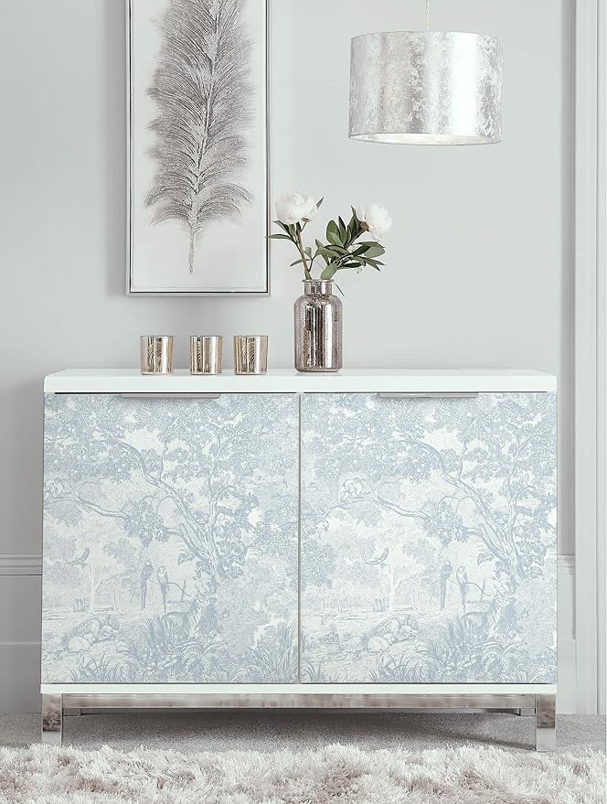 Heroad Peel and Stick Wallpaper Blue and White Vintage Forest Animals Floral Wallpaper Removable Self-Adhesive Contact Paper for Bedroom Living Room Cabinets Decoration Thicken Vinyl 17.3" x 787"